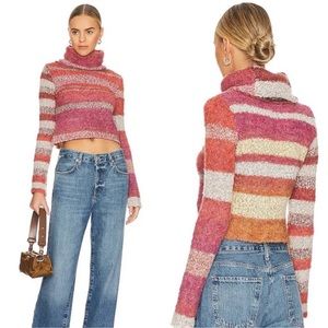 Free People My Girl Striped Turtleneck Soft Fuzzy Sweater!